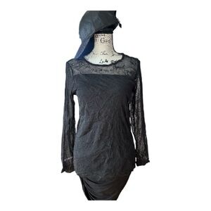 Black Sheer Mesh Long Sleeve Top Women’s Large Crinkle Boutique